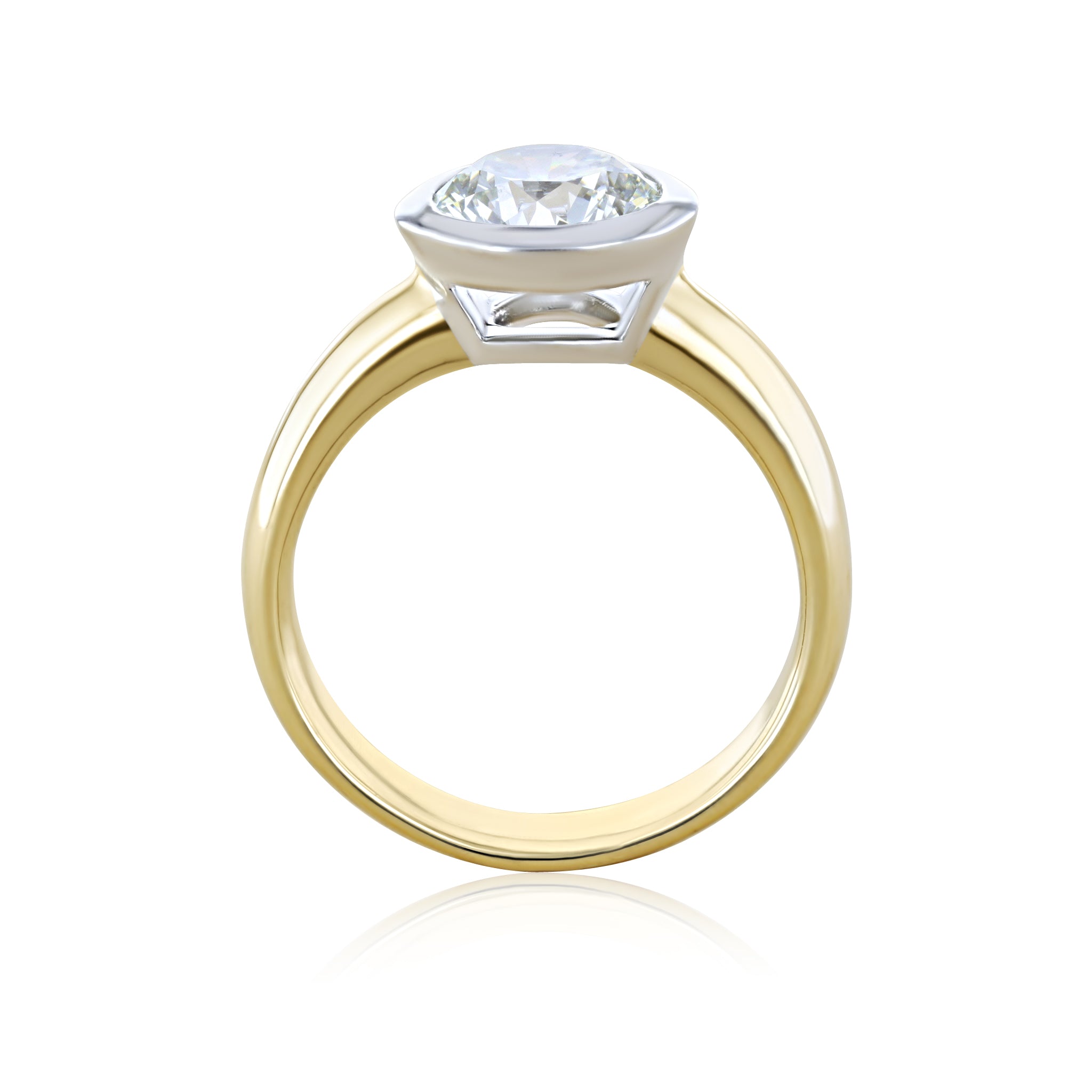 Bezel-Set Round Lab Diamond Solitaire Engagement Ring Two-Tone 14k Gold