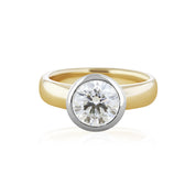 Bezel-Set Round Lab Diamond Solitaire Engagement Ring Two-Tone 14k Gold