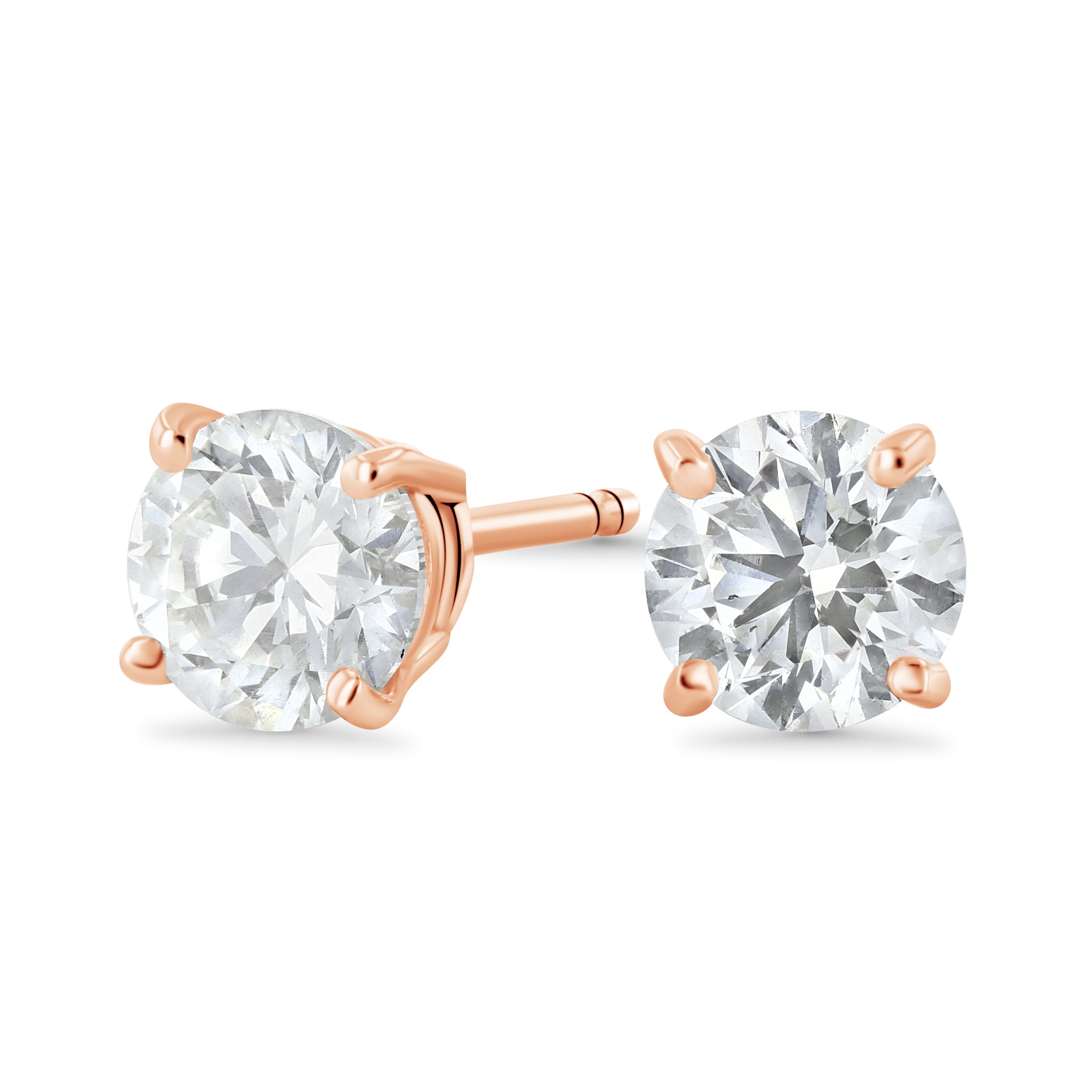 Four-Prong Lab Diamond Stud Earrings in 14k Rose Gold