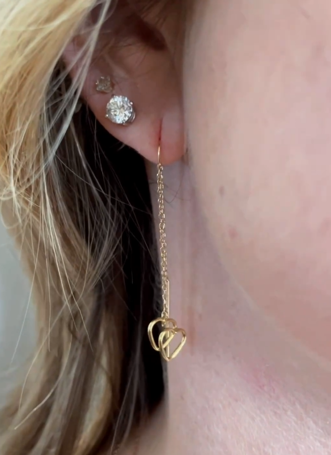 Heart Dangle Earrings in 14k Yellow Gold