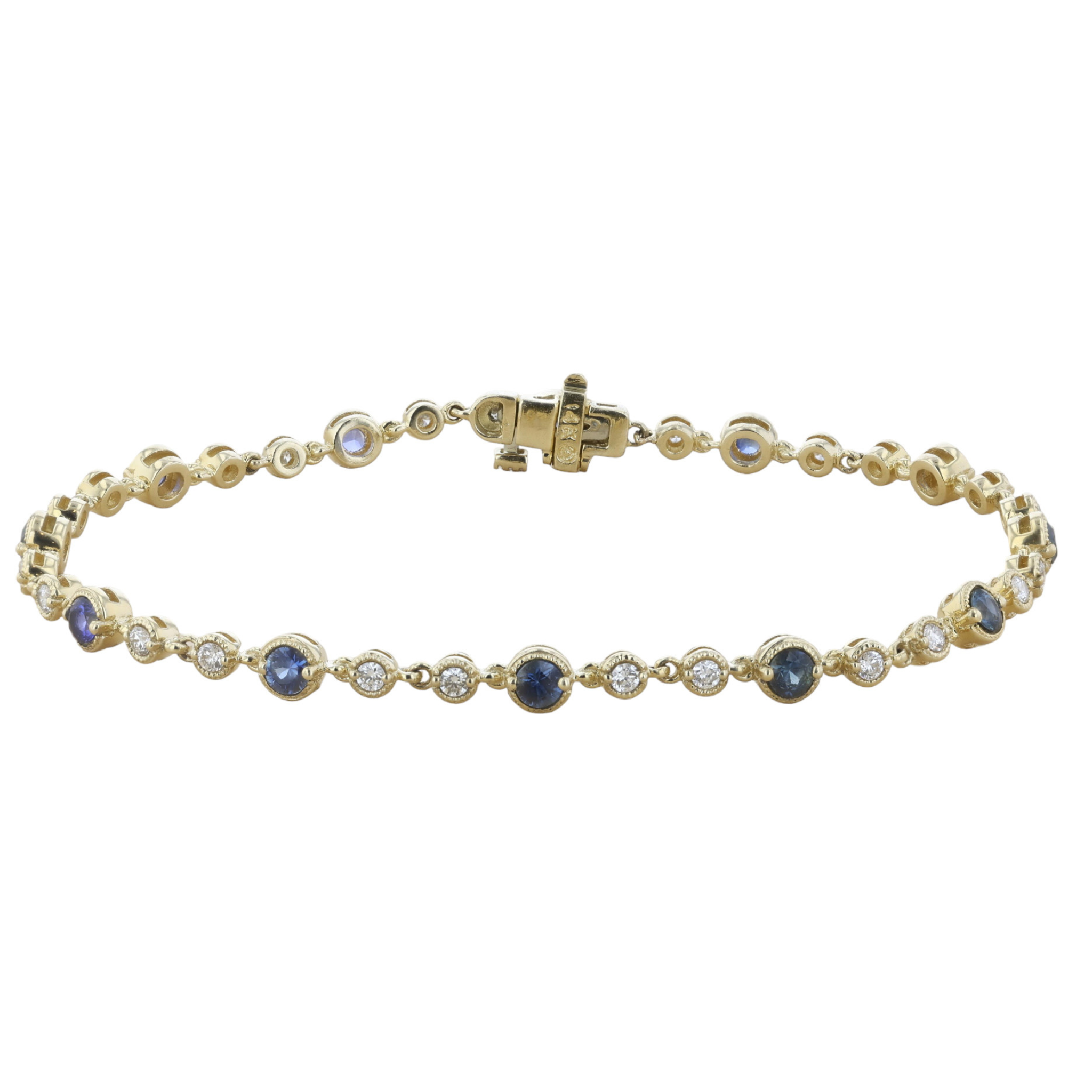 Diamond and Sapphire Milgrain Tennis Bracelet in 14k Yellow Gold (2.18 ct. tw.)