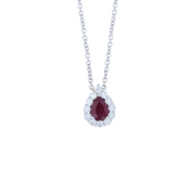 Burma Ruby and Diamond Pear Halo Pendant Diamonds by the Yard Necklace in 18k Gold