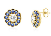 Diamond and Sapphire Flower Halo Stud Earrings - The Brothers Jewelry Co.