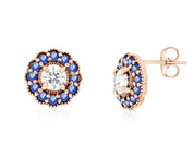 Diamond and Sapphire Flower Halo Stud Earrings - The Brothers Jewelry Co.