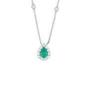 Emerald and Diamond Pear Halo Pendant Diamonds by the Yard Necklace in 18k Gold