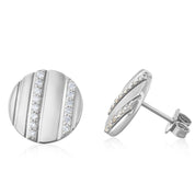 Grooved Circle Diamond Stud Earrings in 14k White Gold