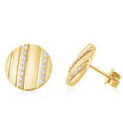 Grooved Circle Diamond Stud Earrings in 14k Yellow Gold