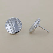 Grooved Circle Diamond Stud Earrings in 14k White Gold