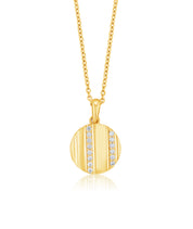 Grooved Circle Diamond Pendant Necklace in 14k Yellow Gold