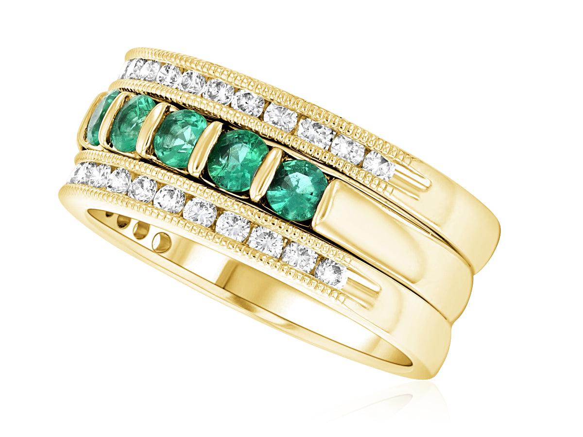 Diamond and Emerald Three-Row Ring (1.25 ct. tw.) - The Brothers Jewelry Co.