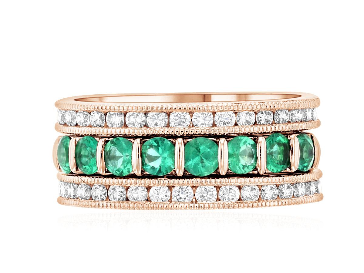 Diamond and Emerald Three-Row Ring (1.25 ct. tw.) - The Brothers Jewelry Co.