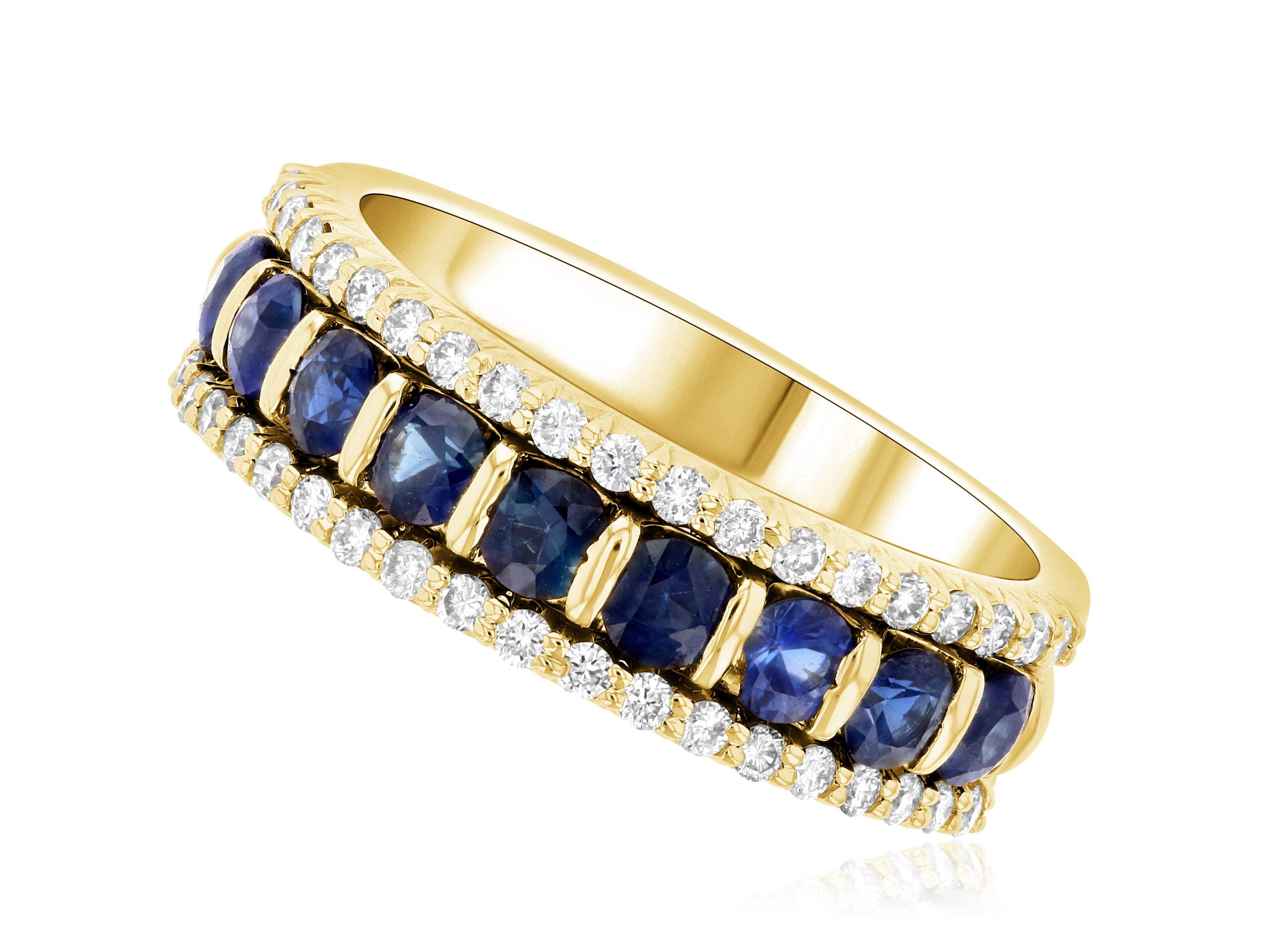 Three-Row Shared Prong Diamond and Sapphire Anniversary Ring (1.37 ct. tw.) - The Brothers Jewelry Co.