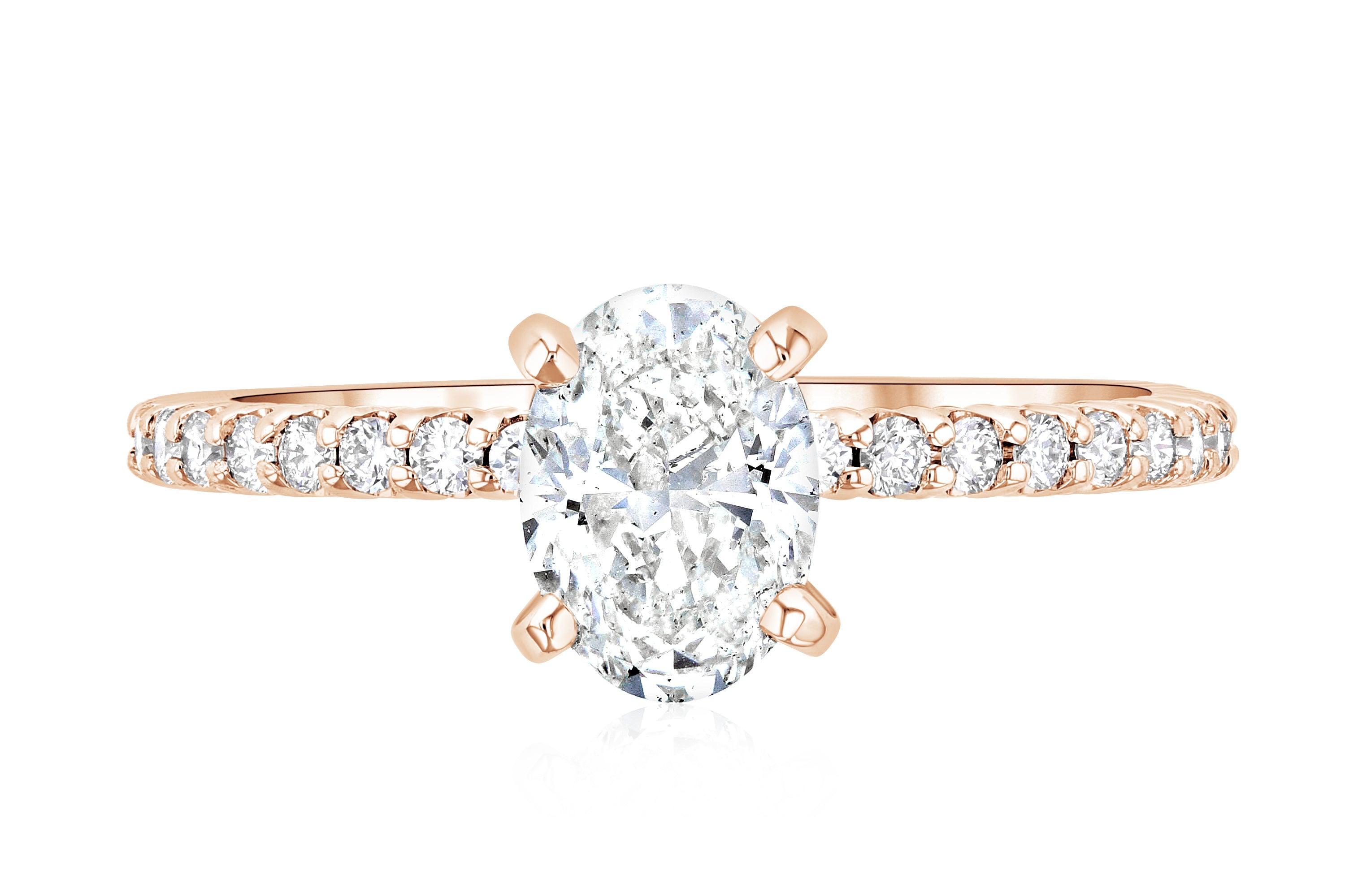 Micro Pavé Oval Cut Diamond Solitaire Engagement Ring - The Brothers Jewelry Co.