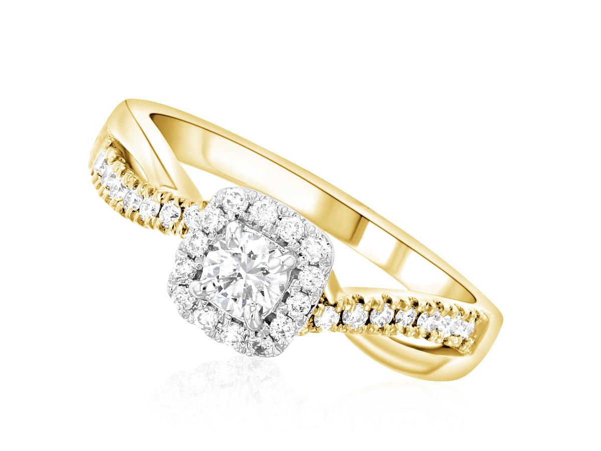 Cushion Halo Round Diamond Engagement Ring 14K Twisted Band (.45 ct. tw.) - The Brothers Jewelry Co.