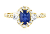 Sapphire Oval Diamond Halo Engagement Ring (1.60 ct. tw.) - The Brothers Jewelry Co.