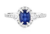 Sapphire Oval Diamond Halo Engagement Ring in 14k White Gold (1.60 ct. tw.)