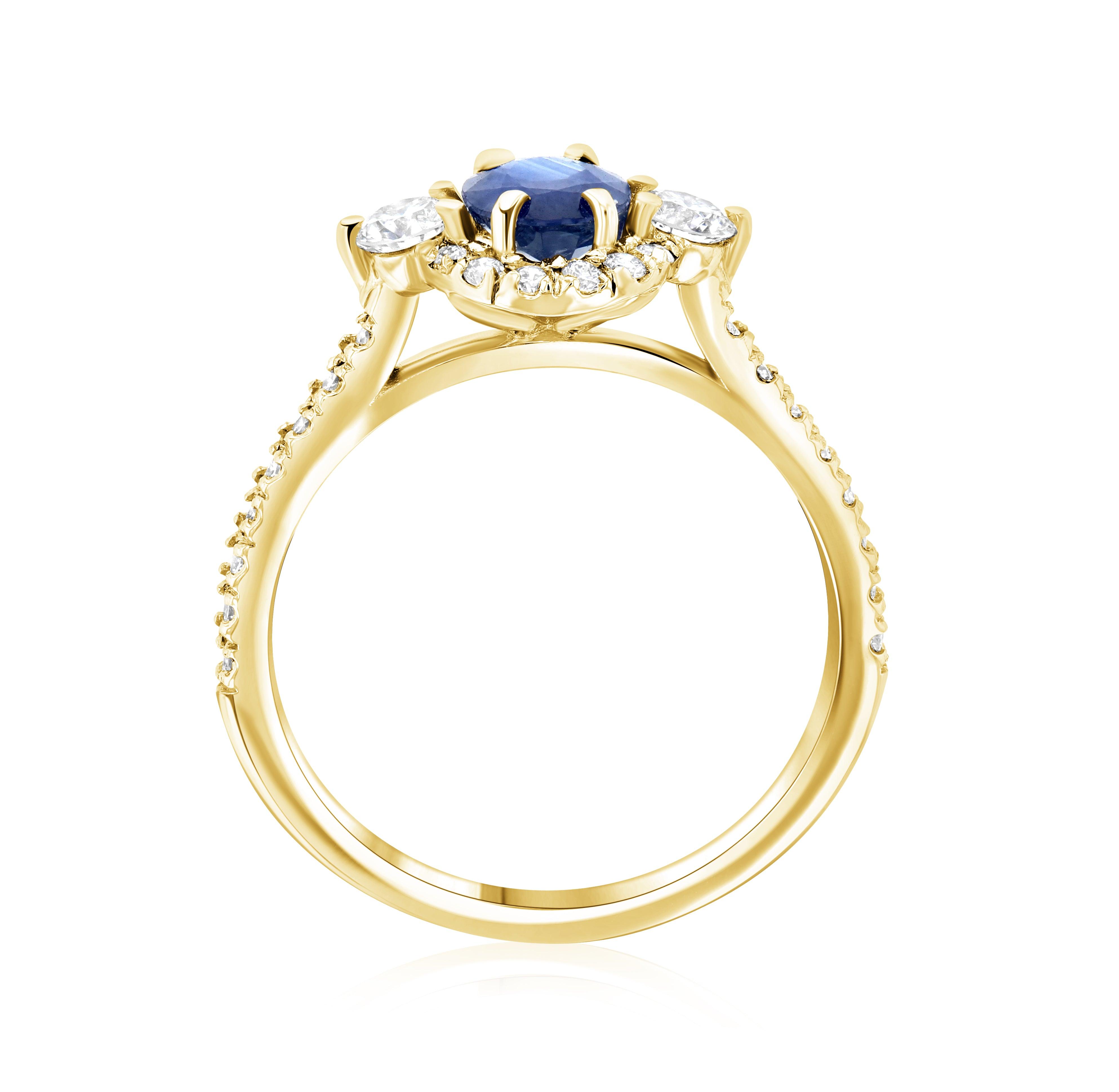 Sapphire Oval Diamond Halo Engagement Ring (1.60 ct. tw.) - The Brothers Jewelry Co.