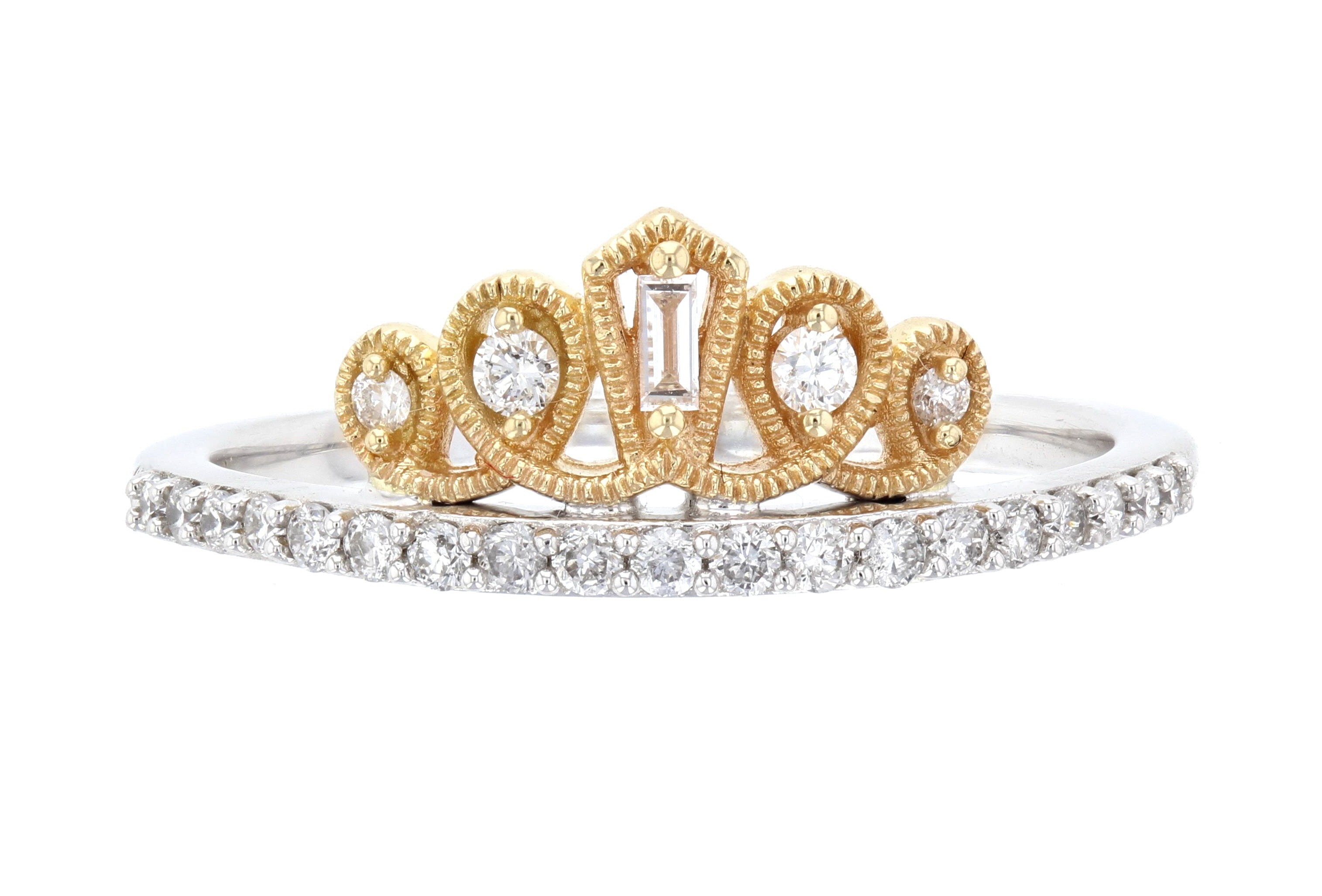 Baguette Diamond Crown Ring 14k Two-tone Gold