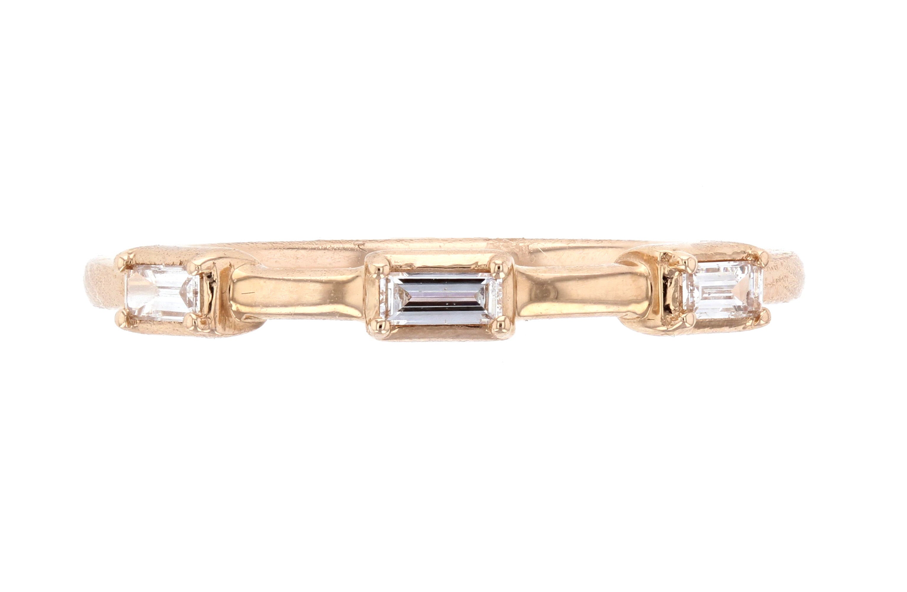 Three-stone Baguette Diamond Fashion Ring in 14k Rose Gold