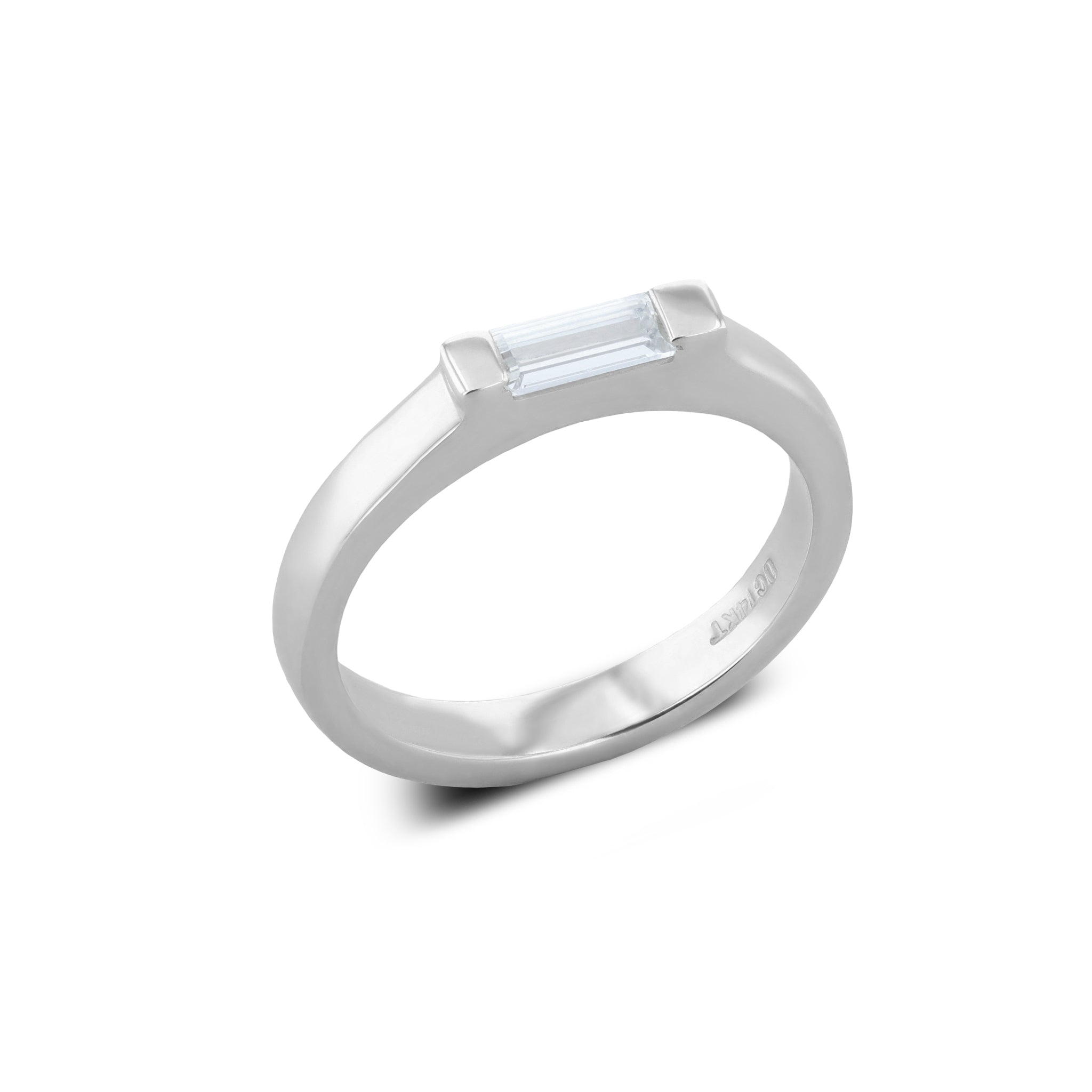 East West Baguette Bar Set Diamond Ring in 14k White Gold