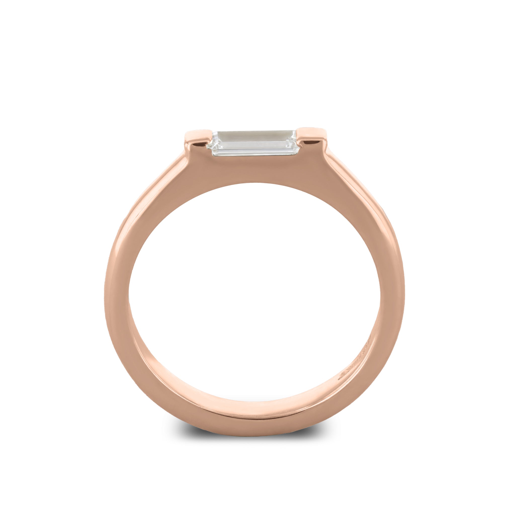 East West Baguette Bar Set Diamond Ring in 14k Rose Gold