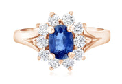 Princess Diana Oval Sapphire and Diamond Star Halo Ring (1.60 ct. tw.) - The Brothers Jewelry Co.