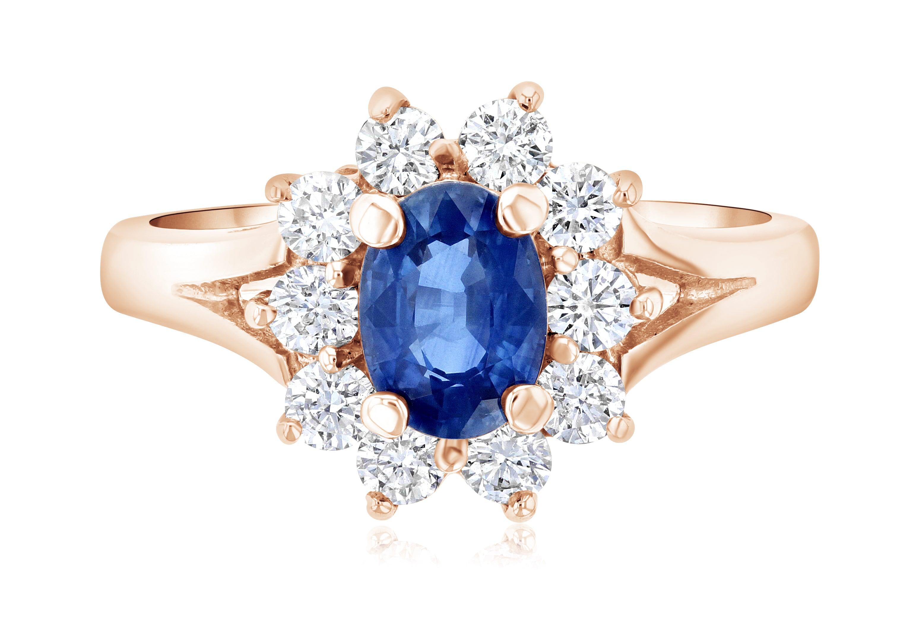 Princess Diana Oval Sapphire and Diamond Star Halo Ring (1.60 ct. tw.) - The Brothers Jewelry Co.