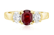 Diamond and Ruby Three-Stone Oval Shared Prong Ring (1.65 ct. tw.) - The Brothers Jewelry Co.