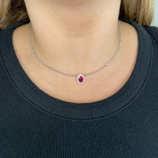 Burma Ruby and Diamond Oval Halo Pendant Diamonds by the Yard Necklace in 18k White Gold