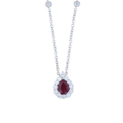 Burma Ruby and Diamond Pear Halo Pendant Diamonds by the Yard Necklace in 18k White Gold