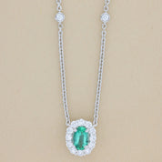 Emerald and Diamond Oval Halo Pendant Diamonds by the Yard Necklace in 18k White Gold