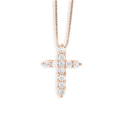 Petite Diamond Cross Necklace in 14k Rose Gold (0.25 ct. tw.)