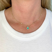 Emerald and Diamond Pear Halo Pendant Diamonds by the Yard Necklace in 18k Gold