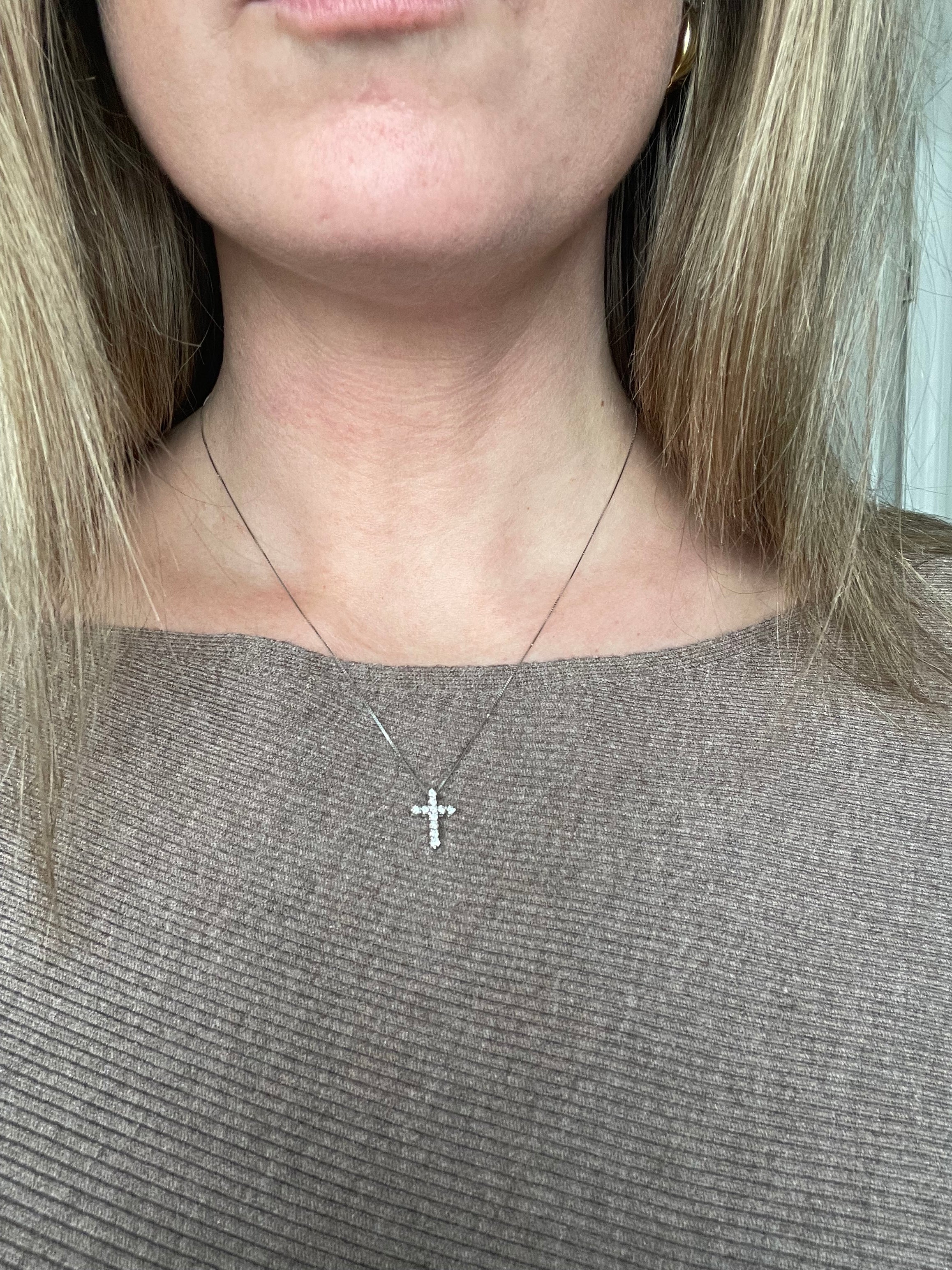 Petite Diamond Cross Necklace in 14k White Gold (0.25 ct. tw.)