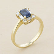 Emerald Cut Sapphire Halo Ring in 14k Yellow Gold (1 ct. tw.)