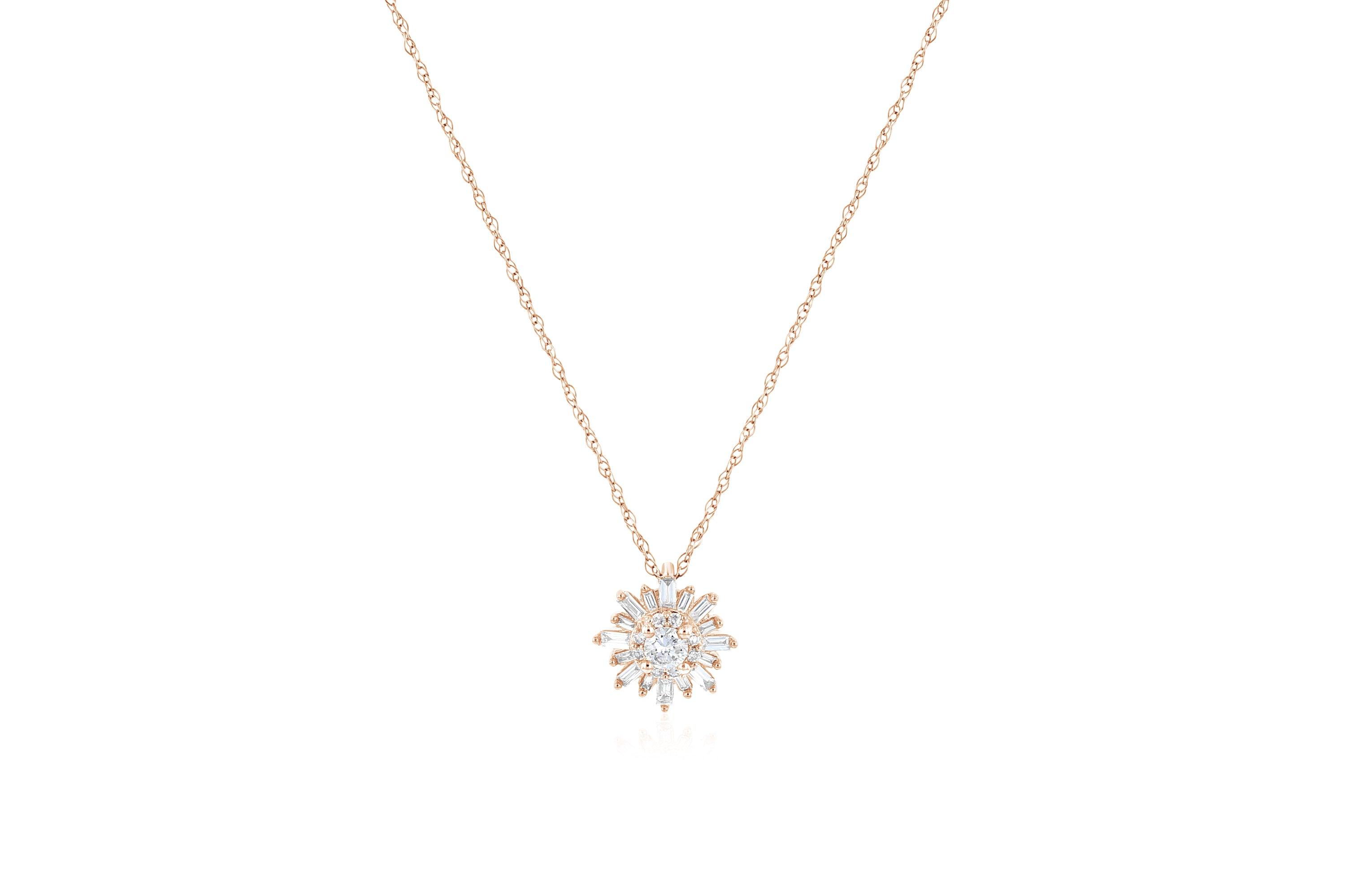 Baguette Diamond Snowflake Pendant Necklace in 14k Rose Gold - Iris + Mill