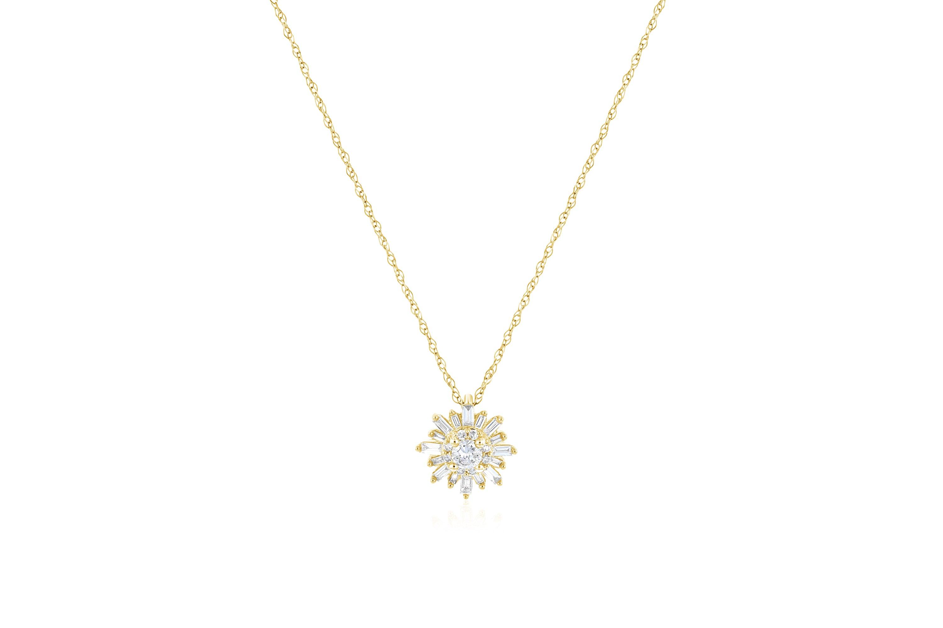 Baguette Diamond Snowflake Pendant Necklace in 14k Yellow Gold - Iris + Mill