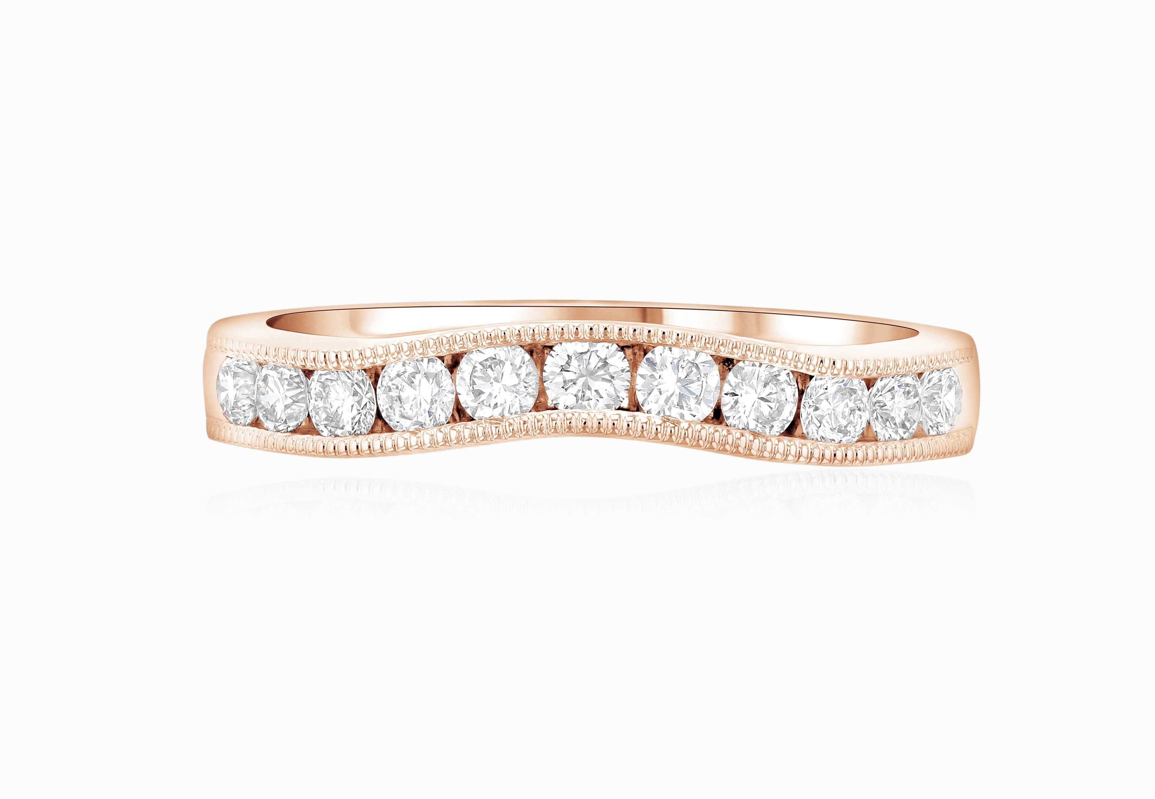 Curved Diamond Wedding Ring in 14k Rose Gold - Iris + Mill