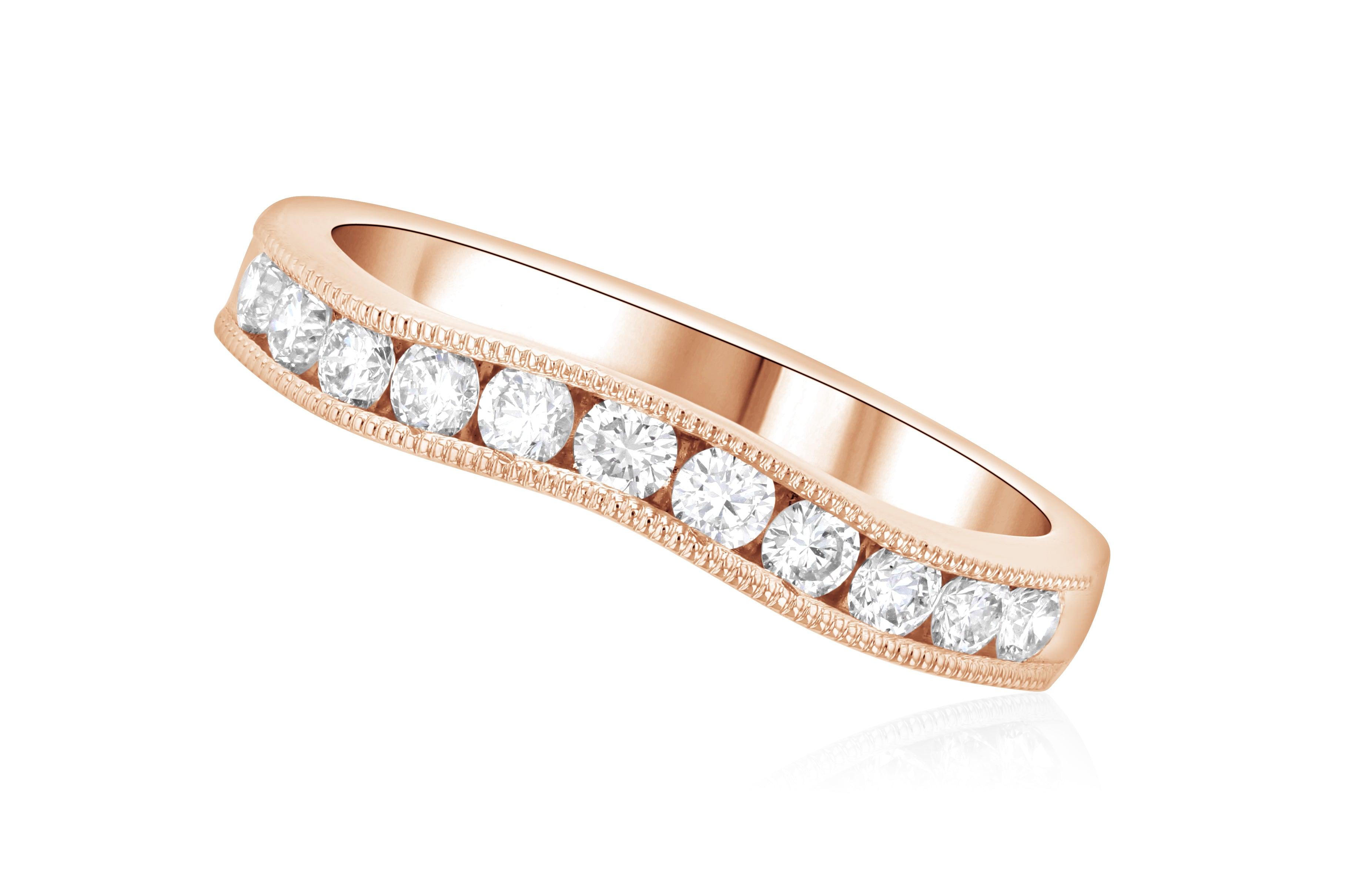 Curved Diamond Wedding Ring in 14k Rose Gold - Iris + Mill