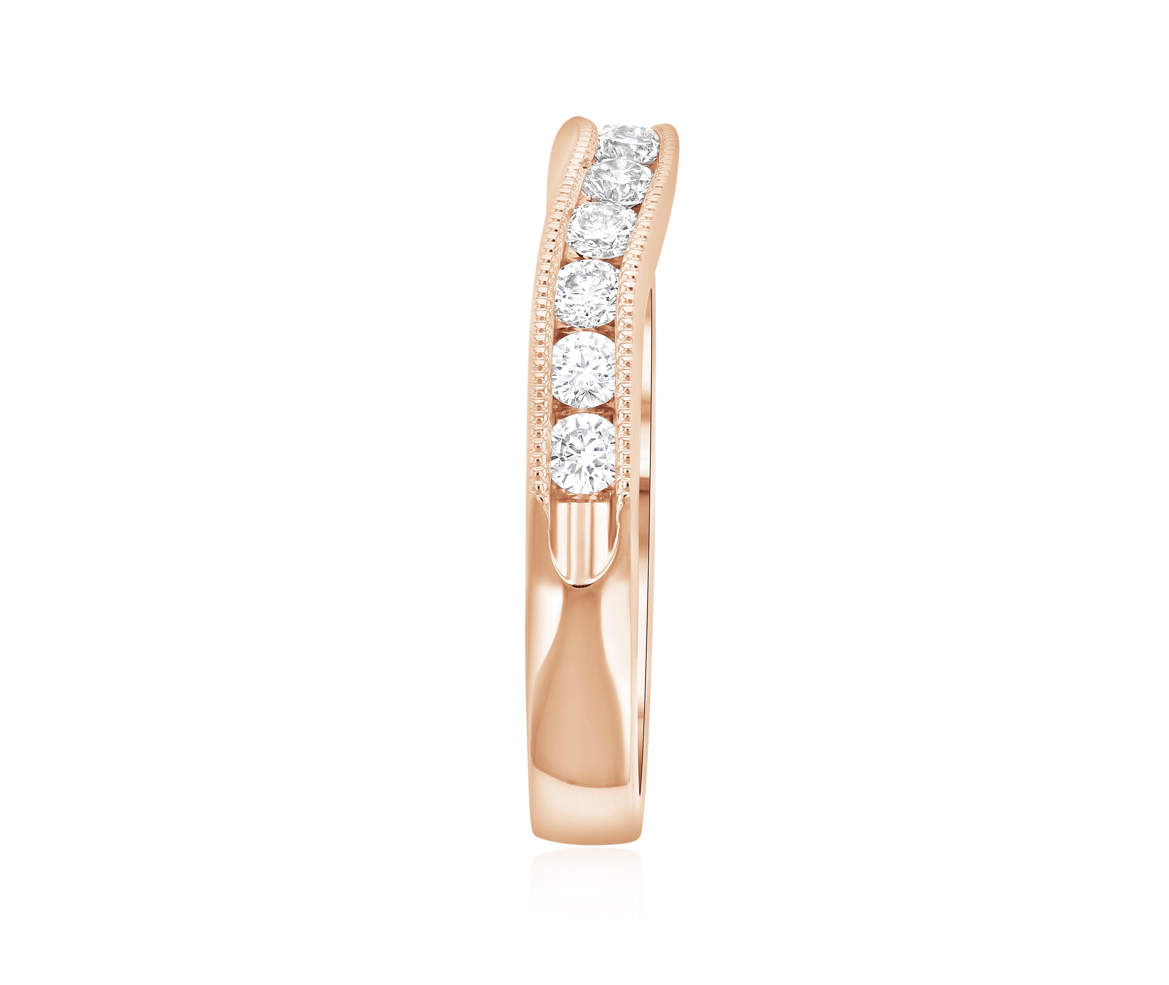 Curved Diamond Wedding Ring in 14k Rose Gold - Iris + Mill