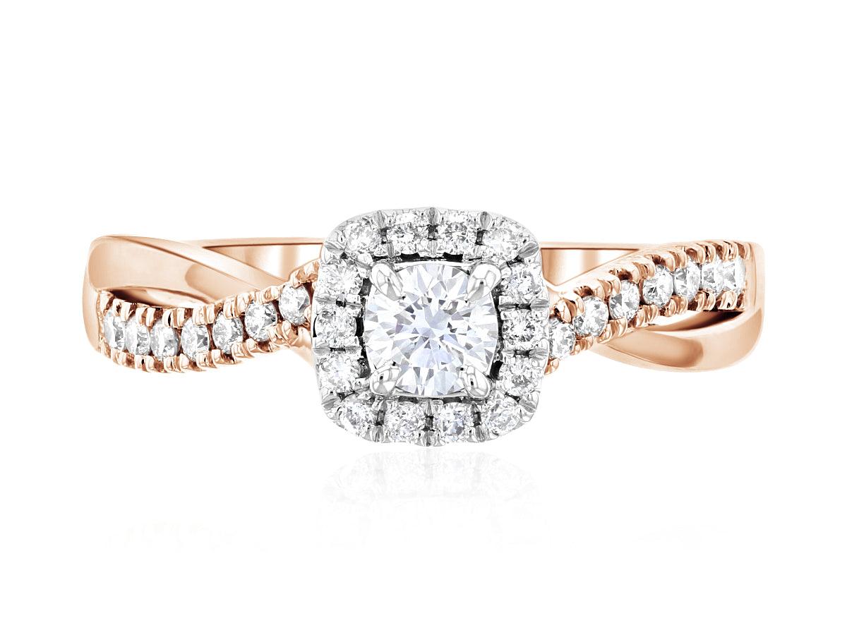 Cushion Halo Round Diamond Engagement Ring 14k Rose Gold Twisted Band (.45 ct. tw.) - Iris + Mill