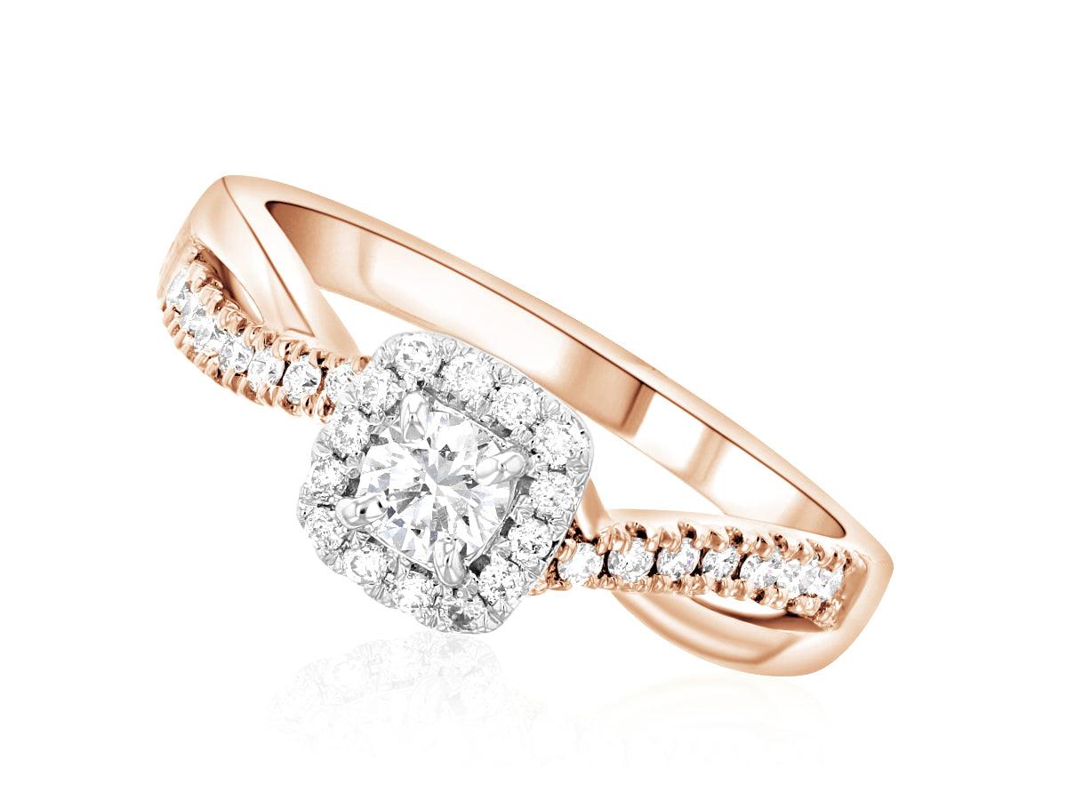 Cushion Halo Round Diamond Engagement Ring 14k Rose Gold Twisted Band (.45 ct. tw.) - Iris + Mill