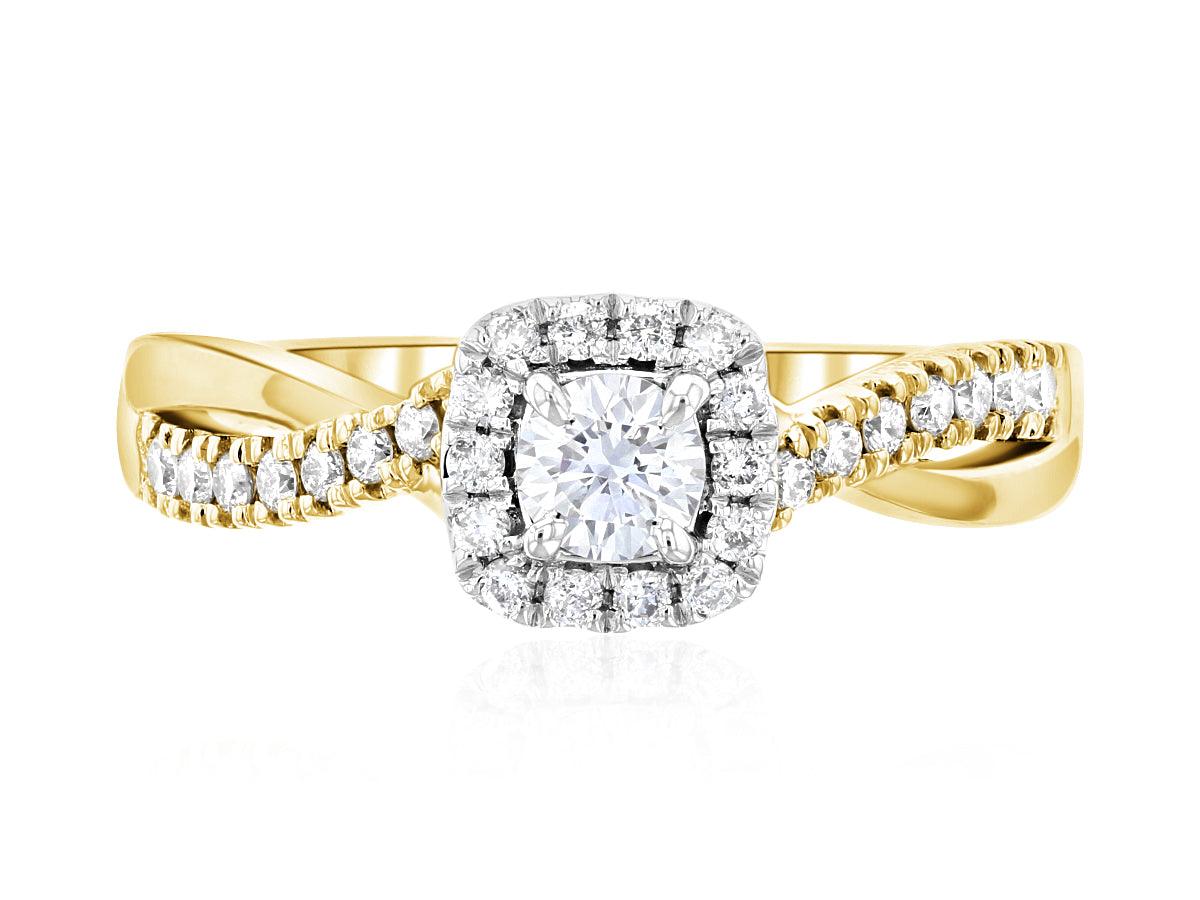 Cushion Halo Round Diamond Engagement Ring 14k Yellow Gold Twisted Band (.45 ct. tw.) - Iris + Mill