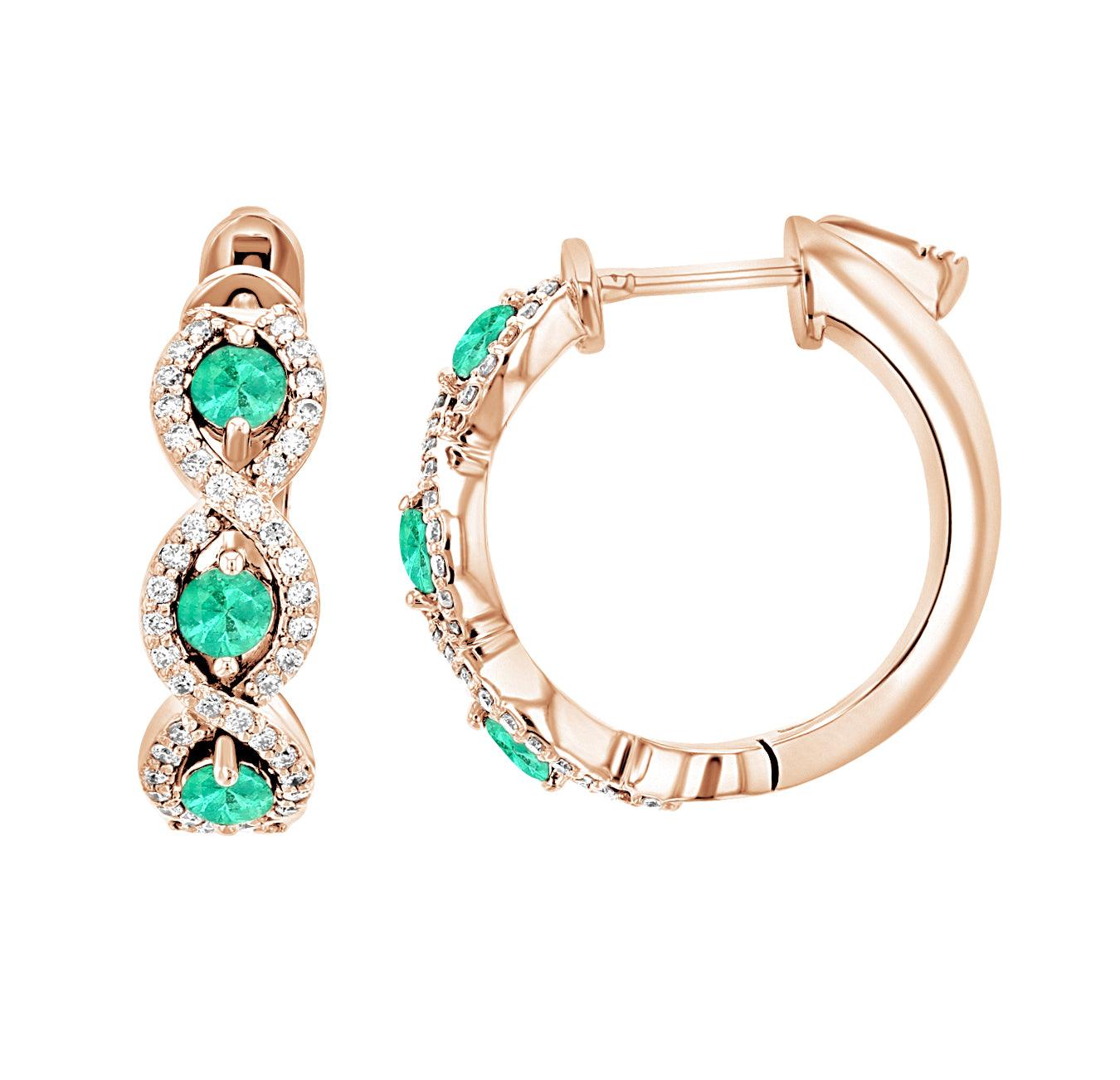 Diamond and Emerald Infinity Hoop Earrings in 14k Rose Gold (1.07 ct. tw.) - Iris + Mill