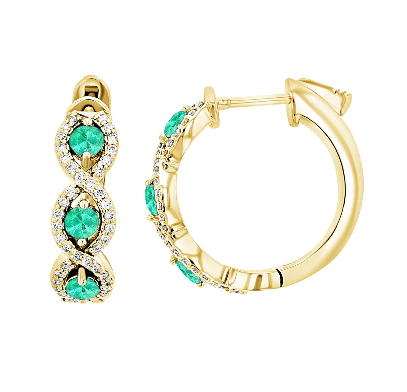 Diamond and Emerald Infinity Hoop Earrings in 14k Yellow Gold (1.07 ct. tw.) - Iris + Mill