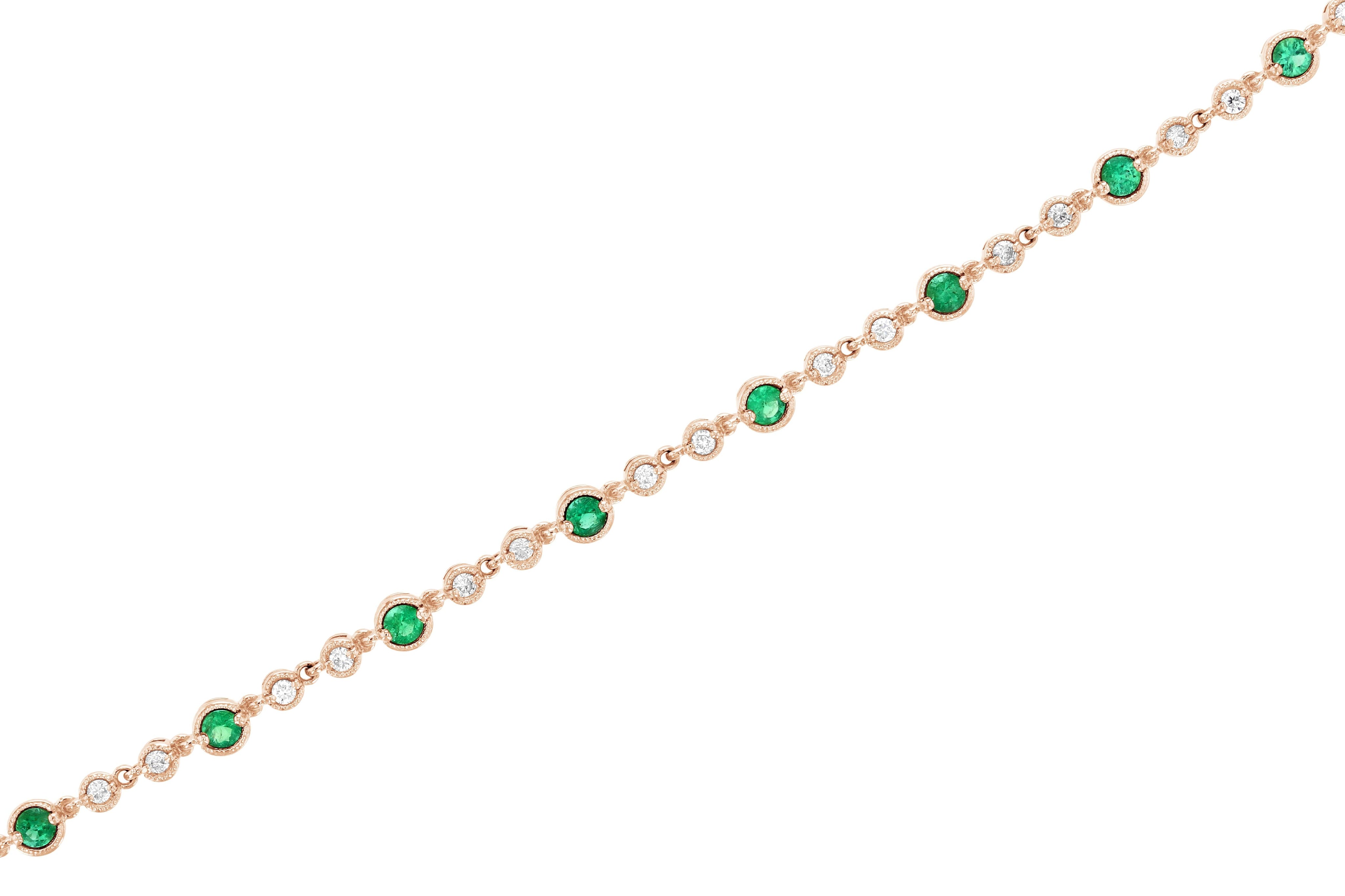 Diamond and Emerald Milgrain Tennis Bracelet in 14k Rose Gold (1.58 ct. tw.) - Iris + Mill