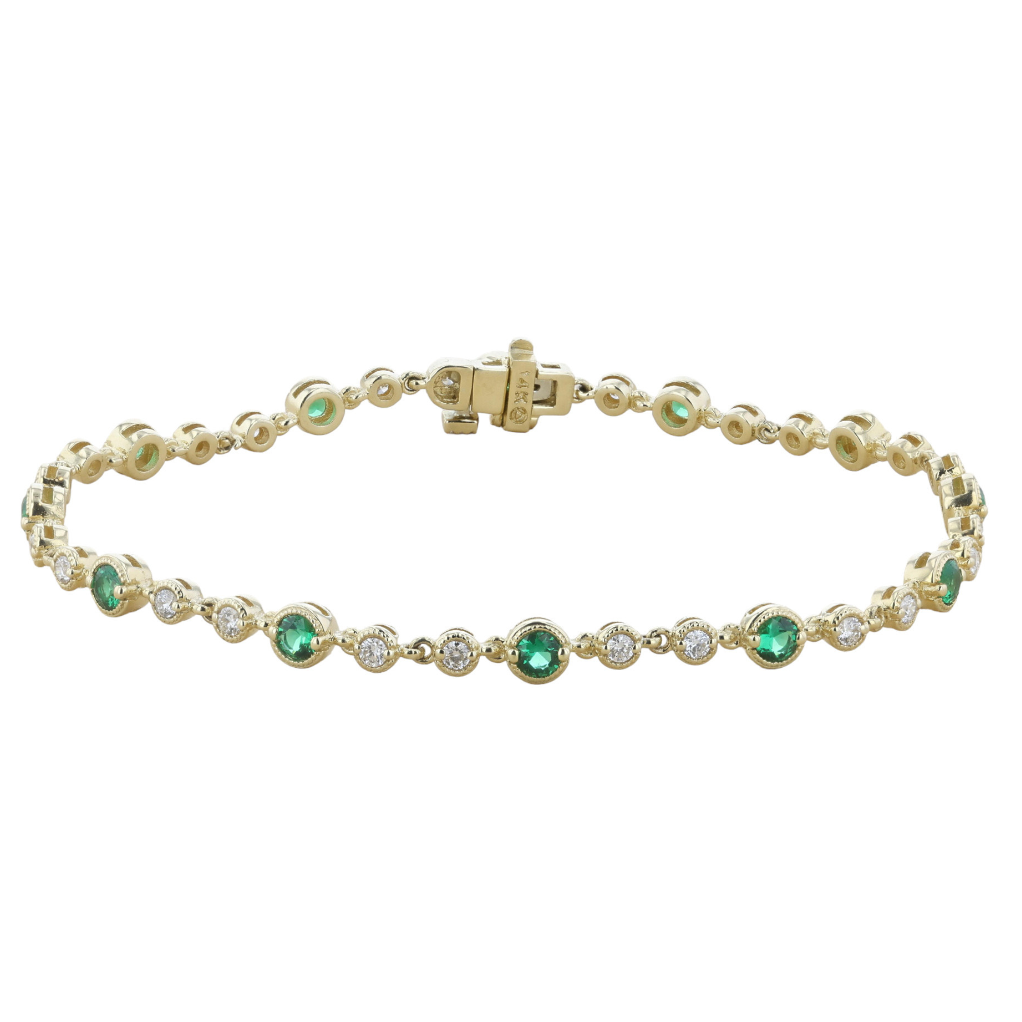 Diamond and Emerald Milgrain Tennis Bracelet in 14k Yellow Gold (1.58 ct. tw.) - Iris + Mill