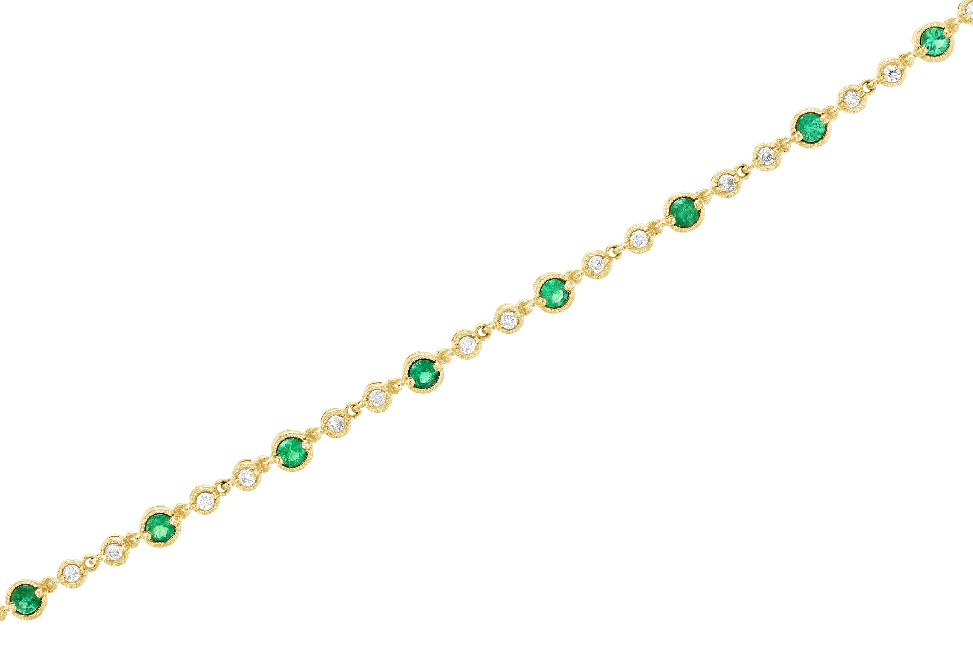 Diamond and Emerald Milgrain Tennis Bracelet in 14k Yellow Gold (1.58 ct. tw.) - Iris + Mill