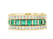 Diamond and Emerald Milgrain Three-Row Ring Stack in 14k Yellow Gold (1.25 ct. tw.) - Iris + Mill