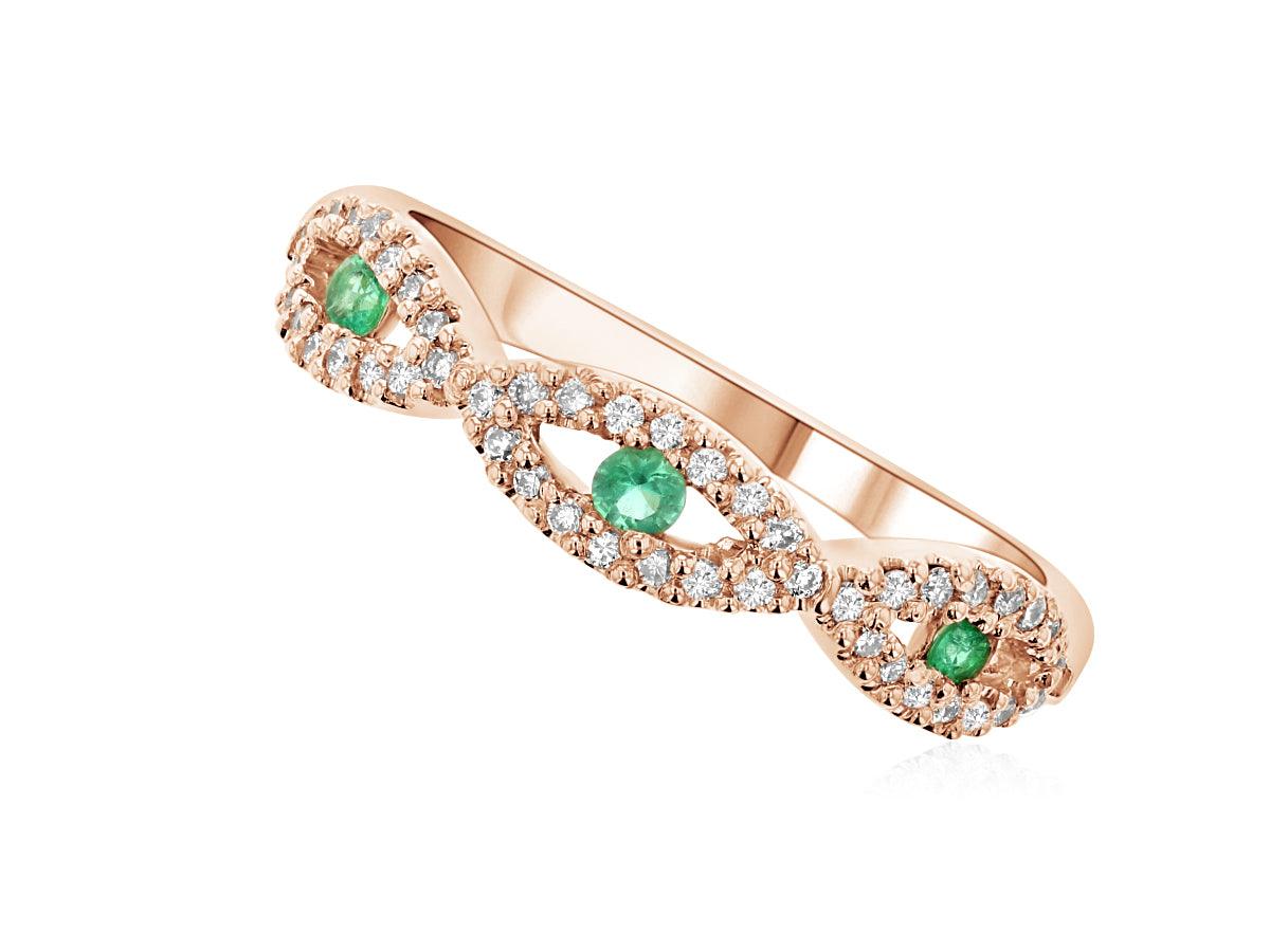 Diamond and Floating Emerald Infinity Fashion Ring in 14k Rose Gold - Iris + Mill